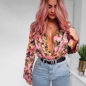 Zara floral satin-like bodysuit - Size S